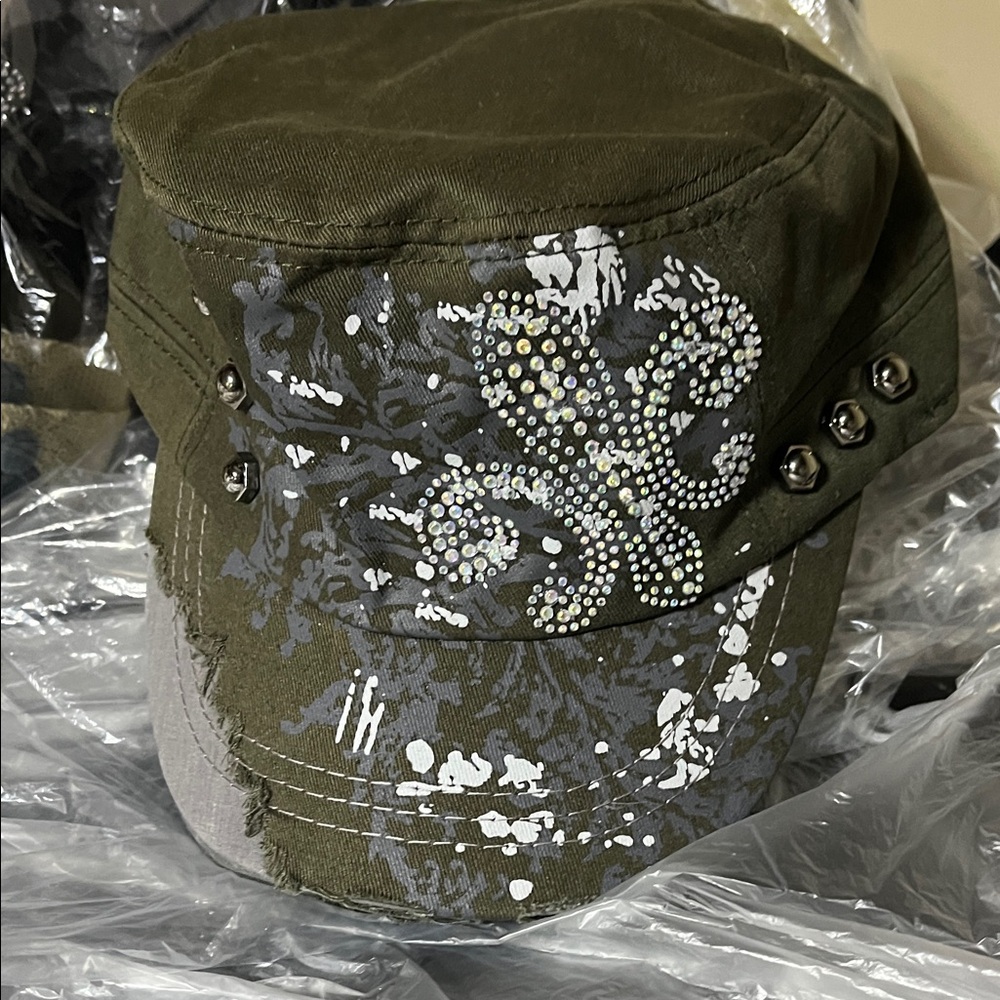 D&Y Olive Green Embellished Hat
